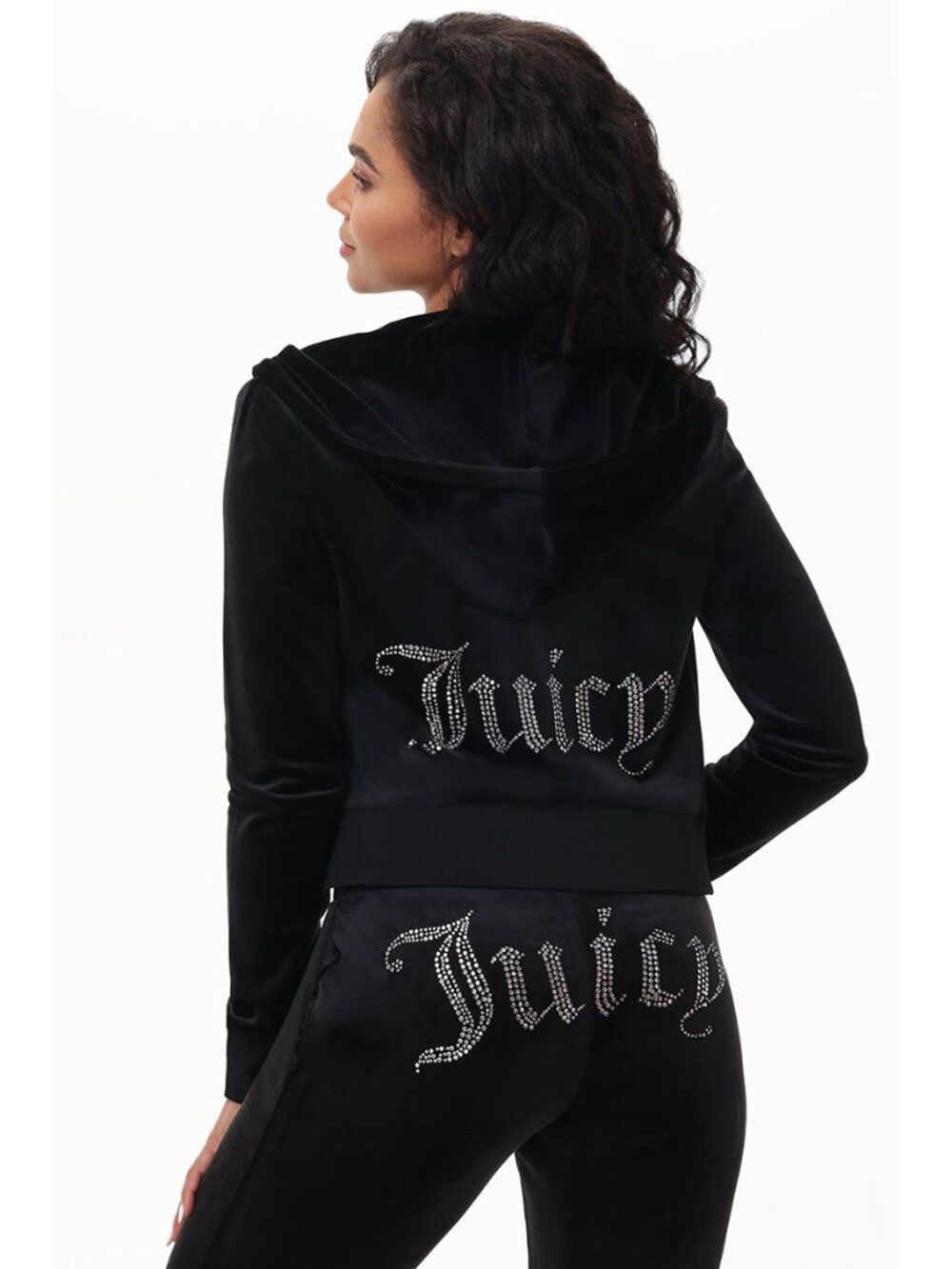 Juicy Couture OG Big Bling Velour Hoodie Y2K Bedazzled Rhinestone Black S